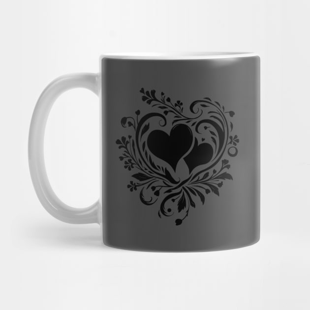 Elegant Black and White Heart Floral Motif by NedisDesign